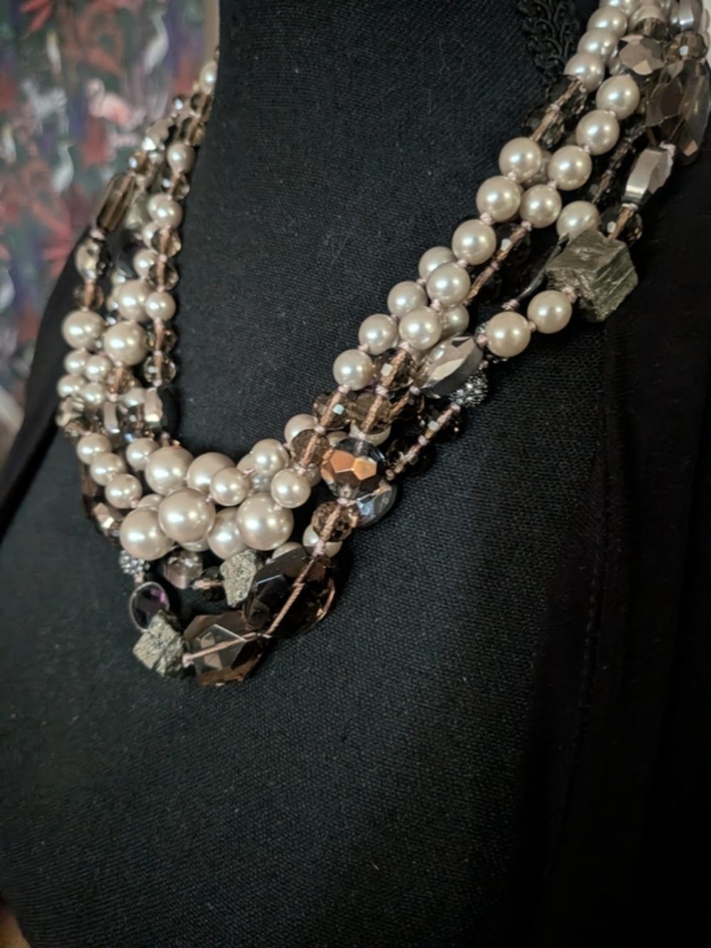 Stella & Dot Pearl and Smoky Crystal Multi-Strand Necklace